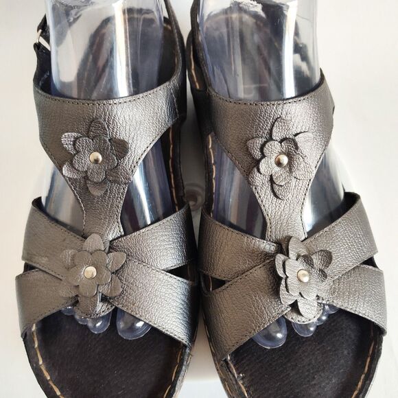 Born Boc Slingback Sandals Size 10 /42 Leather Open Toe Metallic Pewter Strappy - Picture 6 of 13
